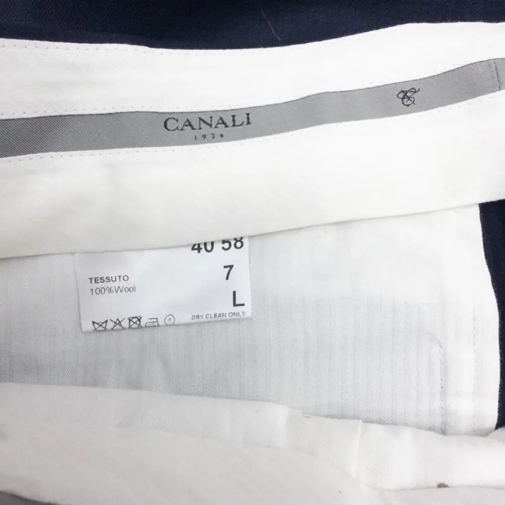 Canali Wool Suit Pants Men's 40 Navy Blue Plaid Classic Fit Dress Trousers Italy